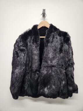 Vintage Lyre Bird Women's Fur/Velvet Reversible Jacket, Size XL (M-L) In Black